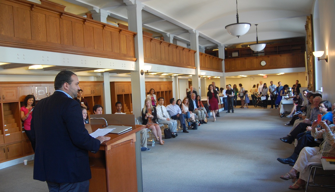 Felix G. Arroyo, Chief of Health and Human Services for the City of Boston, address the audience at the Immigrant Heritage Month celebration at the Boston Public Library on Saturday, June 21, 2014.