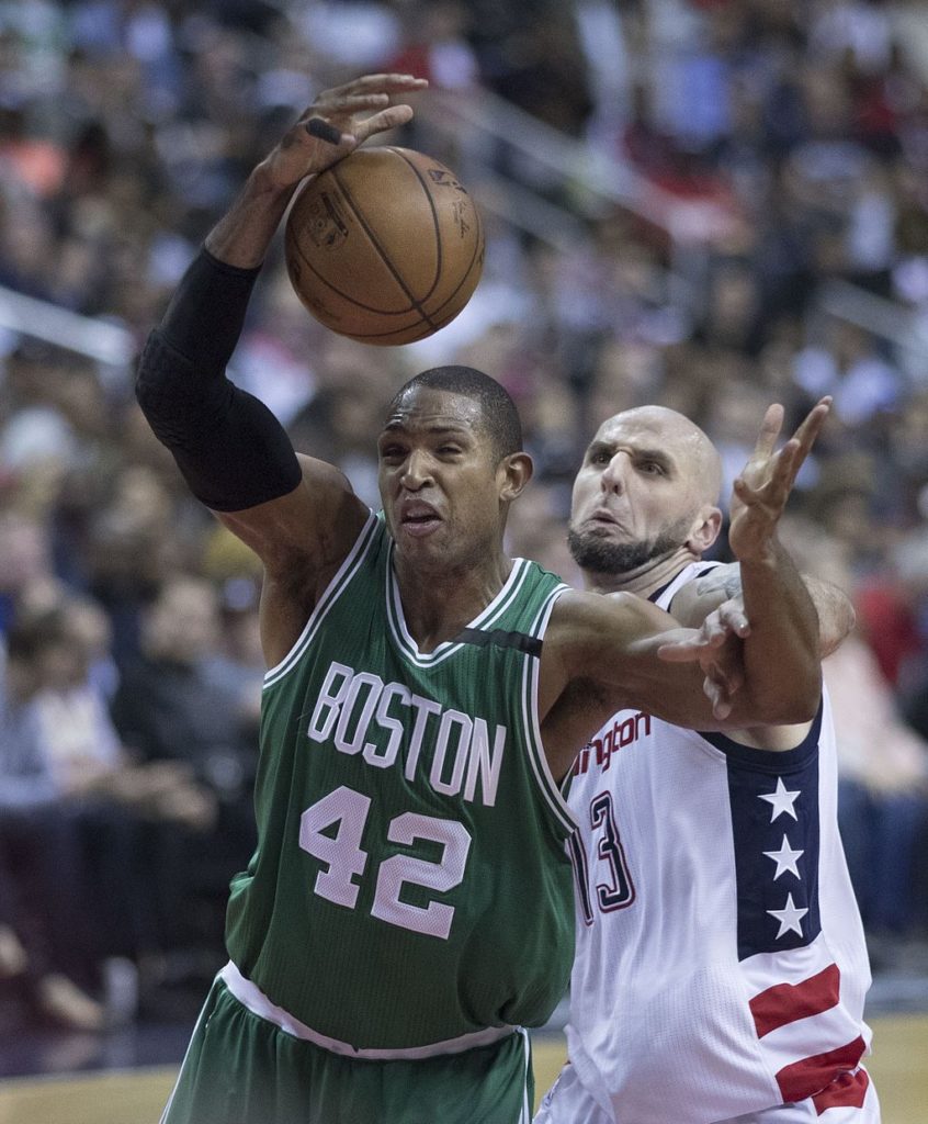 Boston Celtics’ Center Al Horford from Dominican Republic and Washington Wizards’ Center Marcin Gortat from Poland.