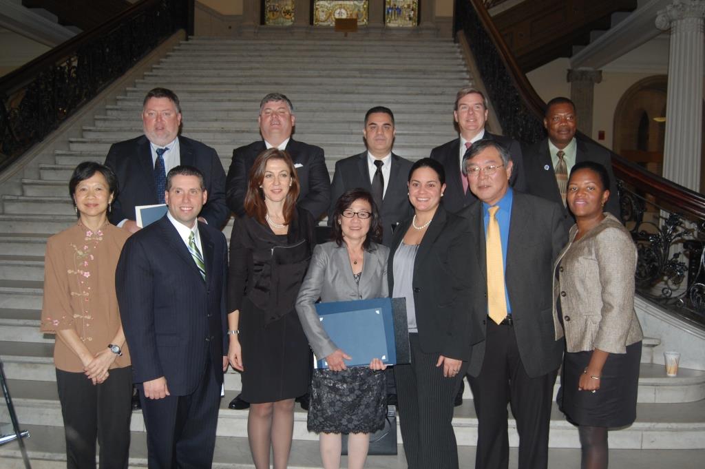 Immigrant Entrepreneurship Month 2012 Immigrant entrepreneurs are honored at a press conference marking Immigrant Entrepreneurship Month 2012 at the Massachusetts State House on October 19. From bottom left to right are Rev. Cheng Imm Tan of the <a title="Mayor's Office of New Bostonians" href="http://www.cityofboston.gov/newbostonians/" target="_blank" rel="noopener">Mayor's Office of New Bostonians</a>, Sen. Sal DiDomenico, Eva Millona of the <a title="MIRA Coalition" href="http://miracoalition.org/" target="_blank" rel="noopener">Massachusetts Immigrant and Refugee Advocacy (MIRA) Coalition</a>, Malee Thai, Josiane Martinez of the Massachusetts Office for Refugees and Immigrants, Prof. Paul Watanabe of the University of Massachusetts Boston and Rep. Linda Dorcena Forry. From top left are Greg and Brendan Feeney, Wilton Rangel, Sec. Gregory Bialecki and Deiufort "Keke" Fleurissaint.