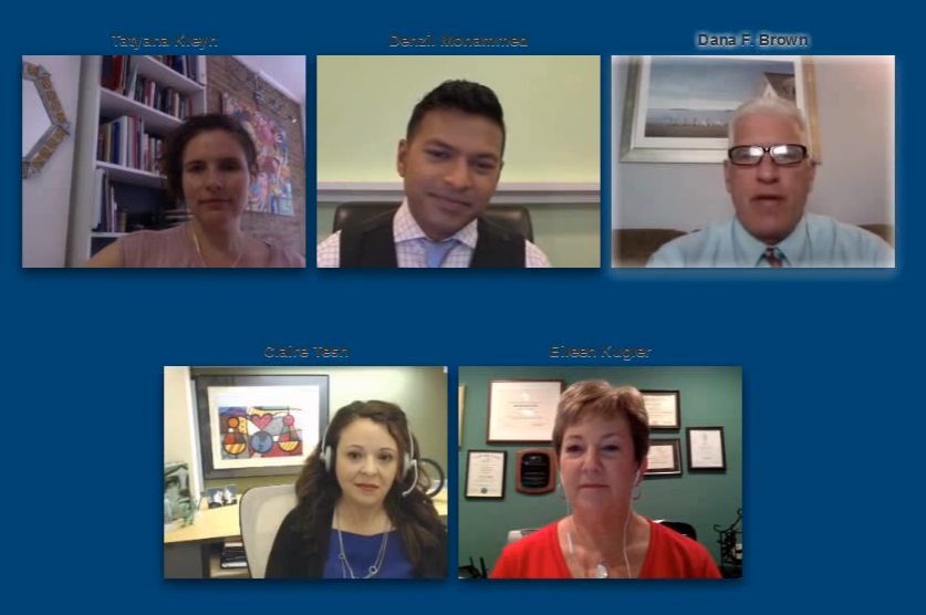 Live panel discussion featuring clockwise from top left, Dr. Tatyana Kleyn, Denzil Mohammed, Dana Brown, Eileen Kugler and Claire Tesh.