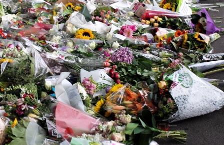 Flowers left at memorial