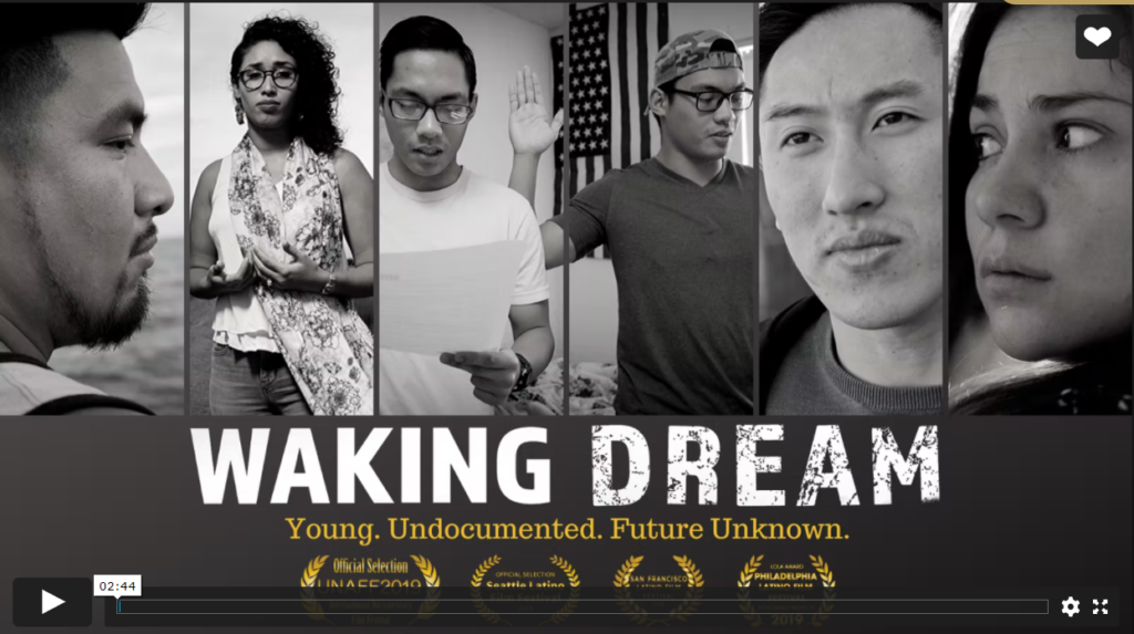 Waking Dream. Young. Undocumented. Future Unknown. There are black and white photos of DACA recipients.