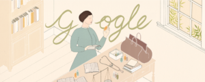 Elizabeth Blackwell Google Doodle: Blackwell standing at a table with medical supplies.