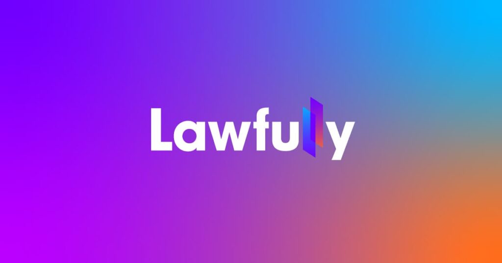 Lawfully logo. It's a colorful gradient background that says Lawfully over it, with two stylized Ls