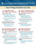 A flyer from the 2024 Immigrant Student Success Conference toolkit with four things teachers can do to support immigrant students.