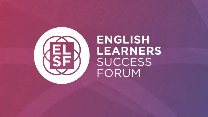 The English Learners Success Forum logo on a pink background.