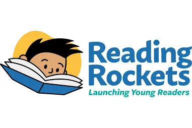 Reading rockets: launching young readers with an illustration of a boy reading a book.