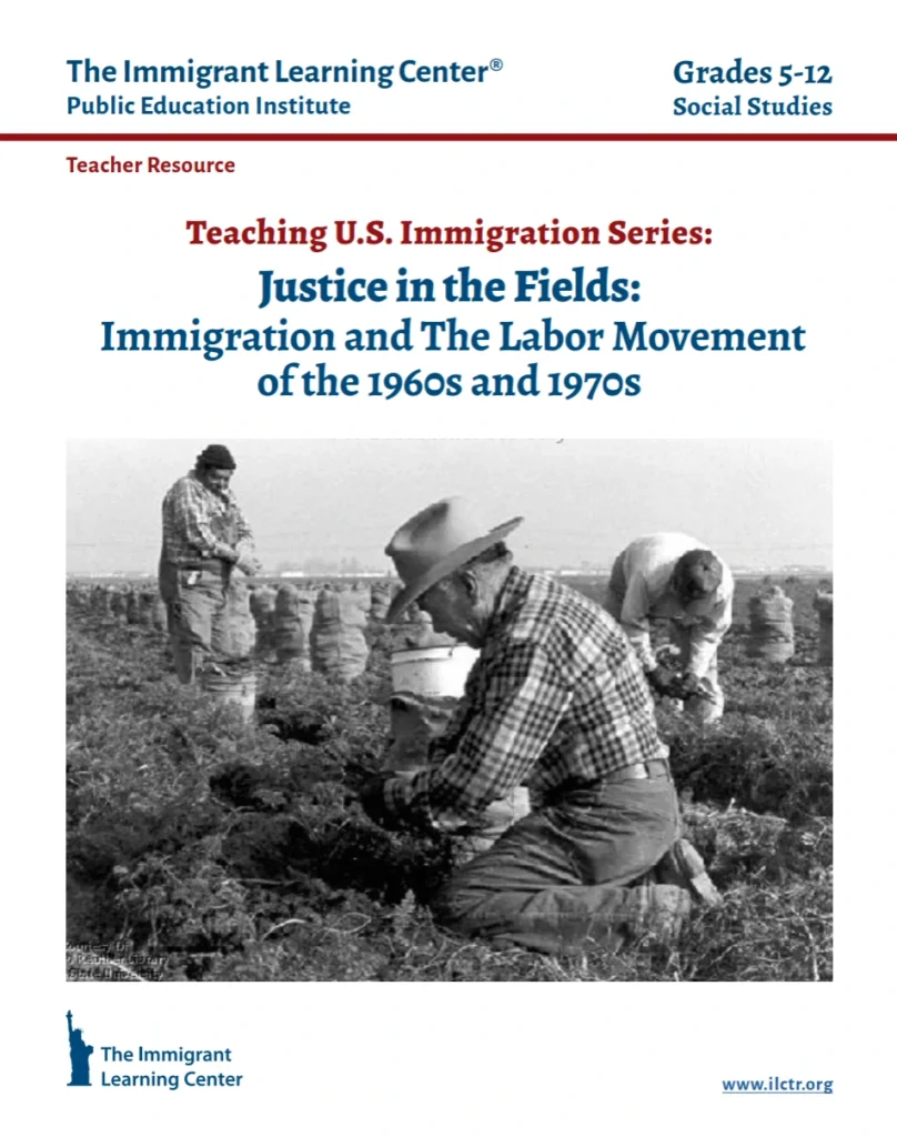 The cover of the "Justice in the Fields: Immigration and the Labor Movement of the 1960s and 1970s" lesson bundle.