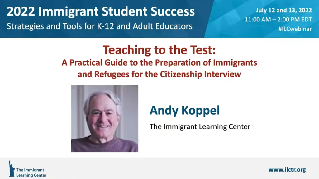 A thumbnail for the video "Teaching to the Test: A Practical Guide to the Preparation of Immigrants and Refugees for the Citizenship Interview."